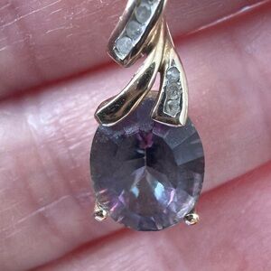 Vintage 10k Yellow Gold Mystic Topaz Pendant With Gold Tone Chain
